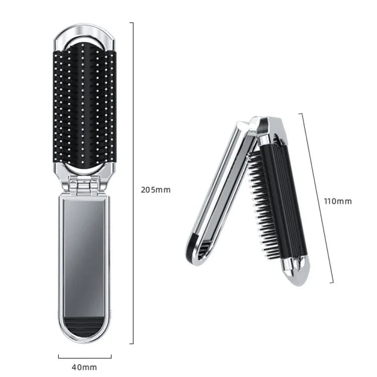 Peigne 2 en 1 avec miroir intégré, coussin massant, peigne pliant portable, peigne miroir