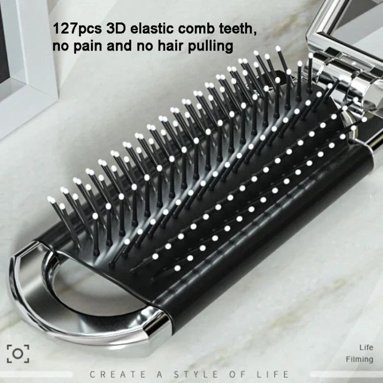 Peigne 2 en 1 avec miroir intégré, coussin massant, peigne pliant portable, peigne miroir