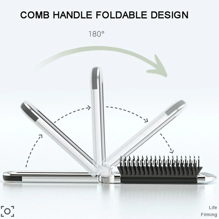 Peigne 2 en 1 avec miroir intégré, coussin massant, peigne pliant portable, peigne miroir