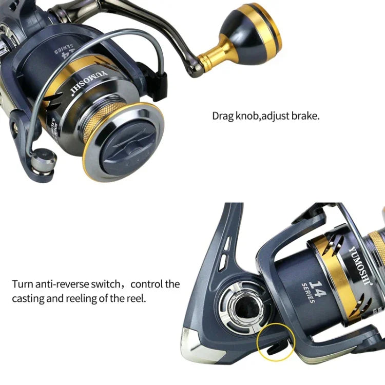 Moulinet de pêche à tambour, basculeur en métal, bobine métallique, YUMOSHI KS2000, YUMOSHI KS3000, YUMOSHI KS4000, YUMOSHI KS5000, YUMOSHI KS6000, YUMOSHI KS7000