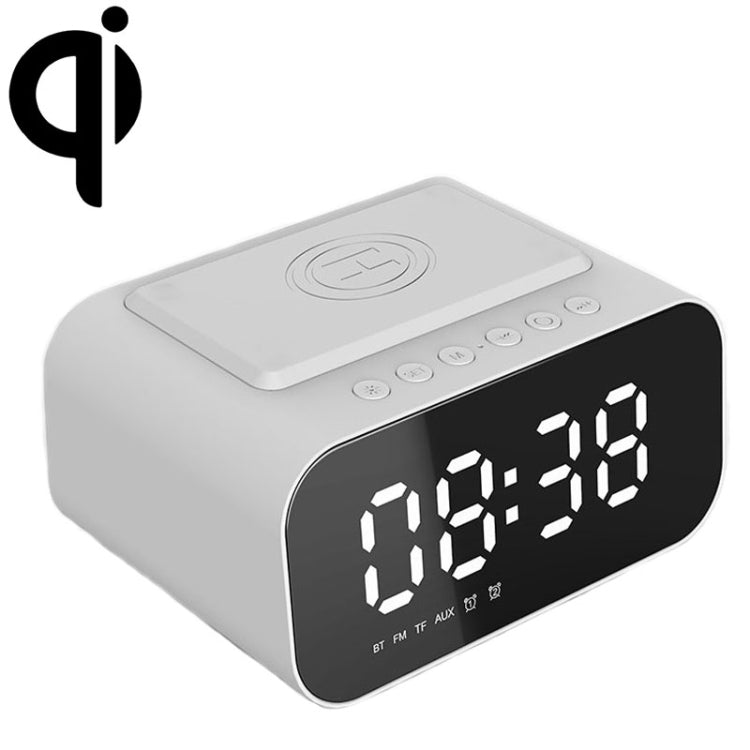 Enceinte Bluetooth multifonctionnelle avec horloge LED 15W BT510, charge sans fil, miroir intelligent, réveil audio, BT510 (Blanc), BT510 (Noir fer)