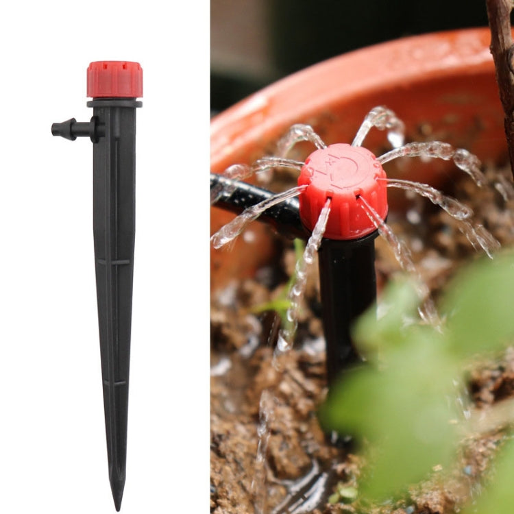 FH-118 Goutteur réglable de 13 cm avec 8 trous, piquet de sol pour système d'irrigation de jardin, chapeau rouge, chapeau noir