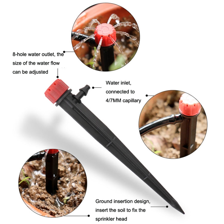 FH-118 Goutteur réglable de 13 cm avec 8 trous, piquet de sol pour système d'irrigation de jardin, chapeau rouge, chapeau noir