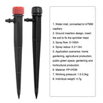 FH-118 Goutteur réglable de 13 cm avec 8 trous, piquet de sol pour système d'irrigation de jardin, chapeau rouge, chapeau noir