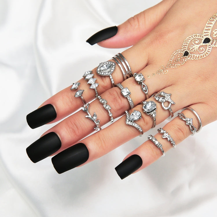Bague articulée en forme de goutte d'eau et de cœur creux incrustée de diamants, lot de 15 pièces, 15pcs/set 4869