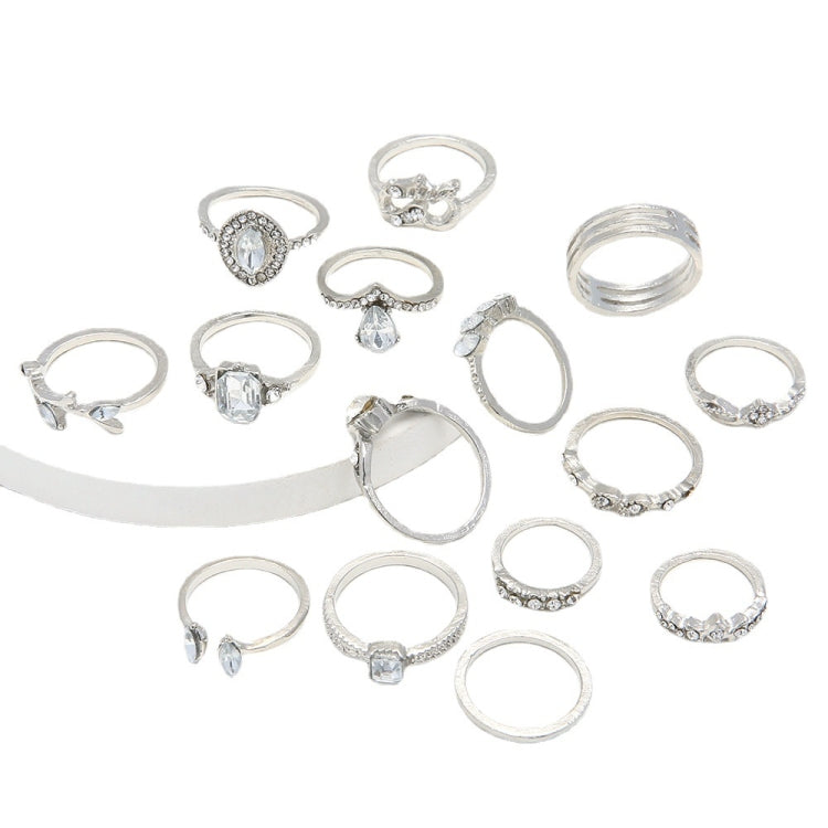 Bague articulée en forme de goutte d'eau et de cœur creux incrustée de diamants, lot de 15 pièces, 15pcs/set 4869