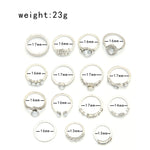 Bague articulée en forme de goutte d'eau et de cœur creux incrustée de diamants, lot de 15 pièces, 15pcs/set 4869