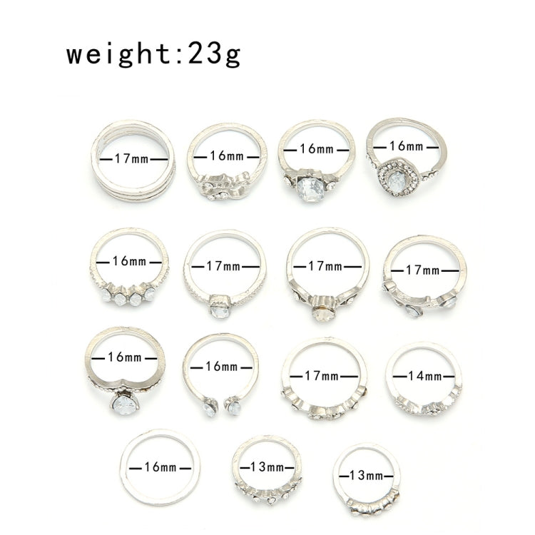 Bague articulée en forme de goutte d'eau et de cœur creux incrustée de diamants, lot de 15 pièces, 15pcs/set 4869