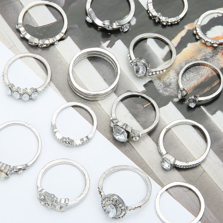 Bague articulée en forme de goutte d'eau et de cœur creux incrustée de diamants, lot de 15 pièces, 15pcs/set 4869