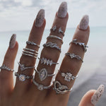 Bague articulée en forme de goutte d'eau et de cœur creux incrustée de diamants, lot de 15 pièces, 15pcs/set 4869