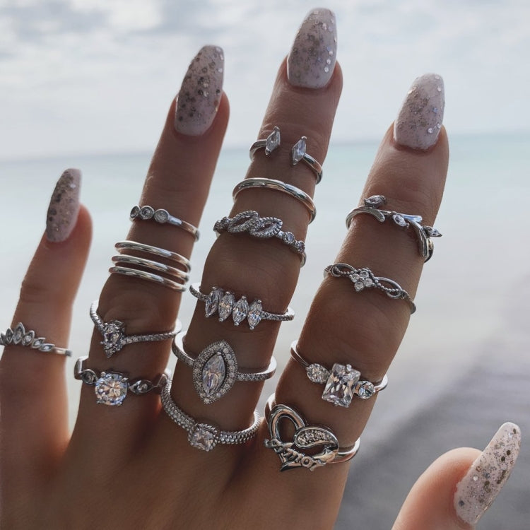 Bague articulée en forme de goutte d'eau et de cœur creux incrustée de diamants, lot de 15 pièces, 15pcs/set 4869