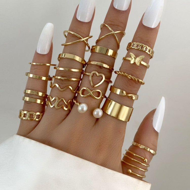 22 pièces/ensemble Bague ouverte articulée Cœur Papillon, 22 pièces/ensemble Or 7161, 22 pièces/ensemble Argent 6699