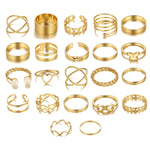 22 pièces/ensemble Bague ouverte articulée Cœur Papillon, 22 pièces/ensemble Or 7161, 22 pièces/ensemble Argent 6699