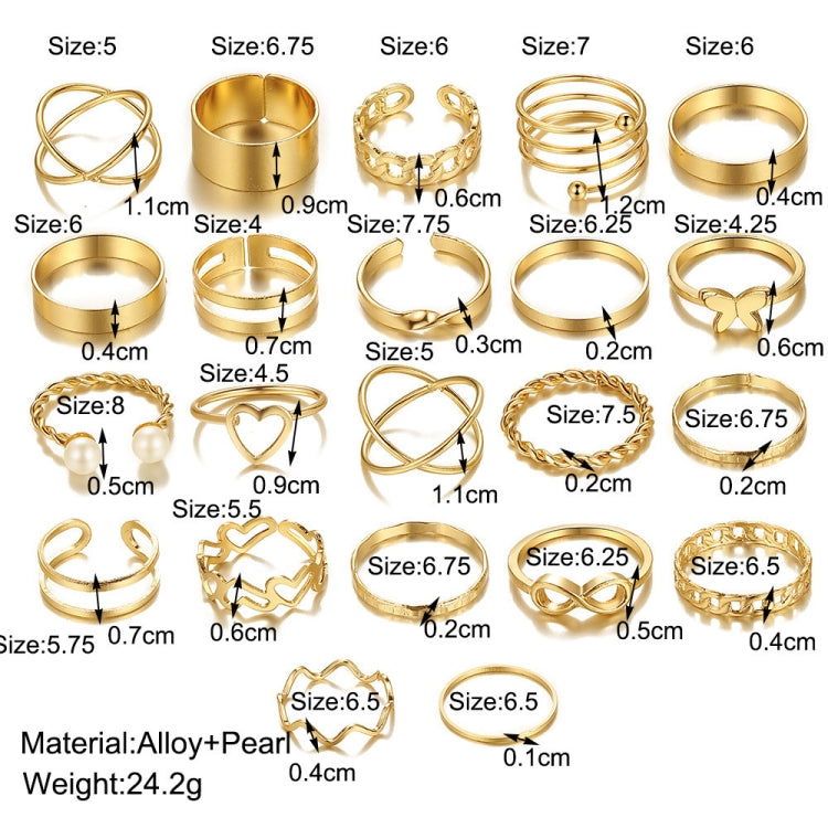 22 pièces/ensemble Bague ouverte articulée Cœur Papillon, 22 pièces/ensemble Or 7161, 22 pièces/ensemble Argent 6699