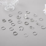 22 pièces/ensemble Bague ouverte articulée Cœur Papillon, 22 pièces/ensemble Or 7161, 22 pièces/ensemble Argent 6699