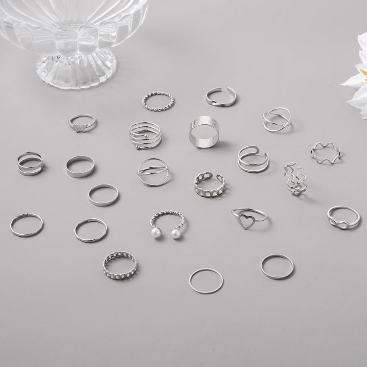 22 pièces/ensemble Bague ouverte articulée Cœur Papillon, 22 pièces/ensemble Or 7161, 22 pièces/ensemble Argent 6699