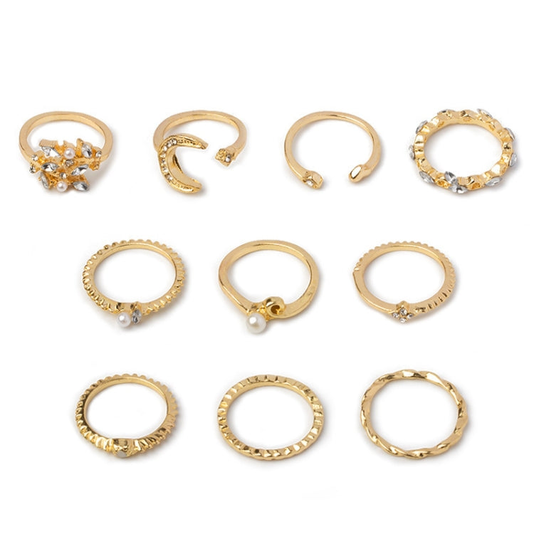 Bague de Phalange Lune Étoile Feuilles Cœur en Strass, 10 pièces/ensemble, 10 pièces/ensemble 5900