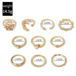 Bague de Phalange Lune Étoile Feuilles Cœur en Strass, 10 pièces/ensemble, 10 pièces/ensemble 5900