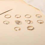 Bague de Phalange Lune Étoile Feuilles Cœur en Strass, 10 pièces/ensemble, 10 pièces/ensemble 5900