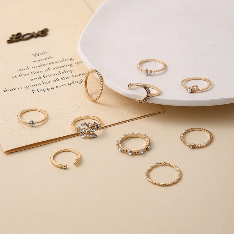 Bague de Phalange Lune Étoile Feuilles Cœur en Strass, 10 pièces/ensemble, 10 pièces/ensemble 5900