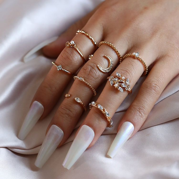 Bague de Phalange Lune Étoile Feuilles Cœur en Strass, 10 pièces/ensemble, 10 pièces/ensemble 5900