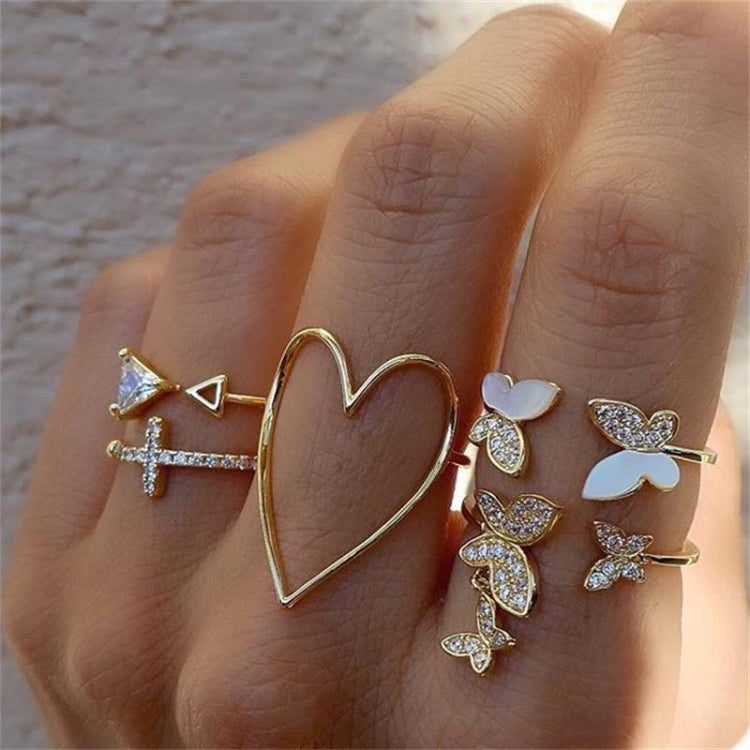 5pcs/set Bague d'articulation Papillon Creux Cœur Triangle Croix, 5pcs/set 5217