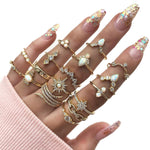 Bague bohème en alliage avec diamants, lot de 17 pièces