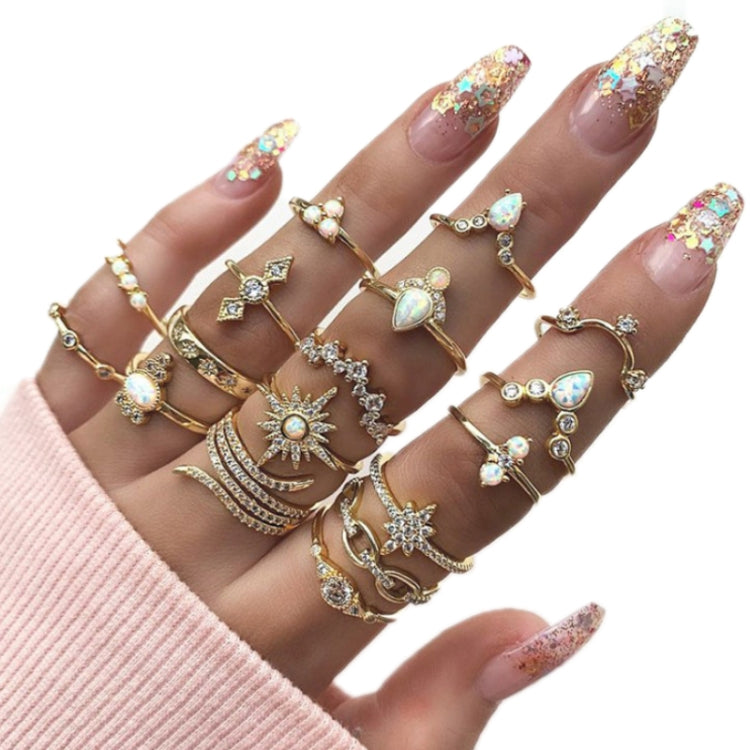 Bague bohème en alliage avec diamants, lot de 17 pièces