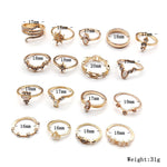 Bague bohème en alliage avec diamants, lot de 17 pièces