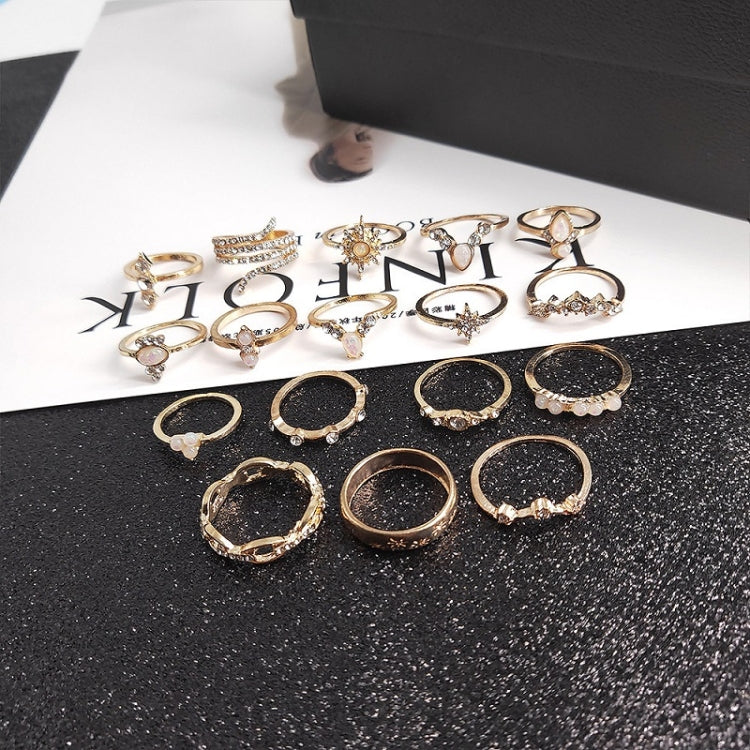 Bague bohème en alliage avec diamants, lot de 17 pièces