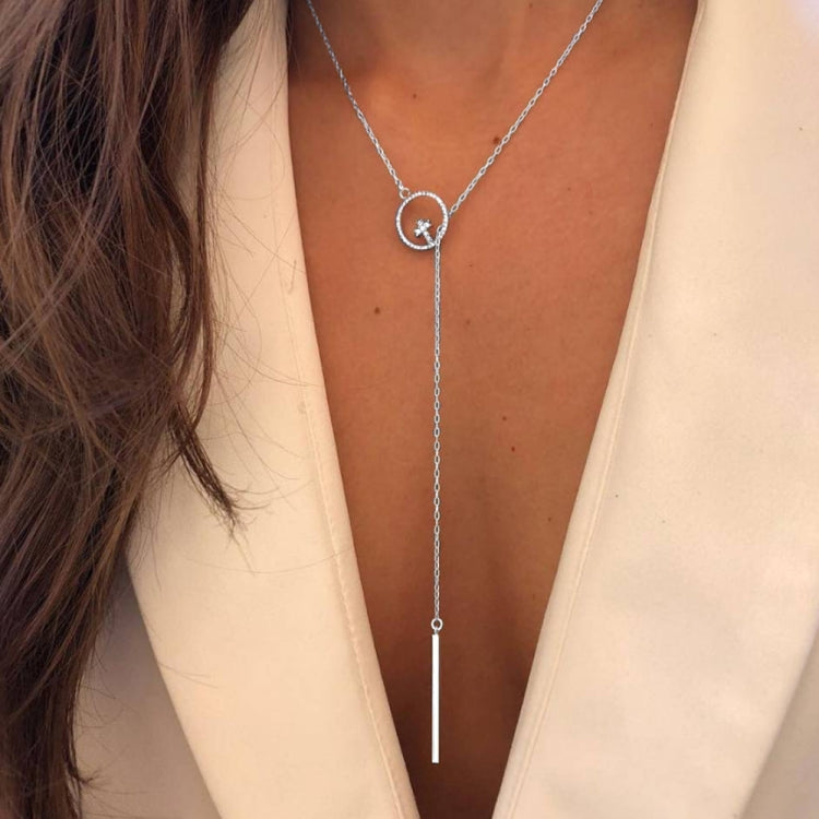 Collier long à chaîne avec pendentif en forme de tige ronde et croix, alliage, SKU1130 Argent