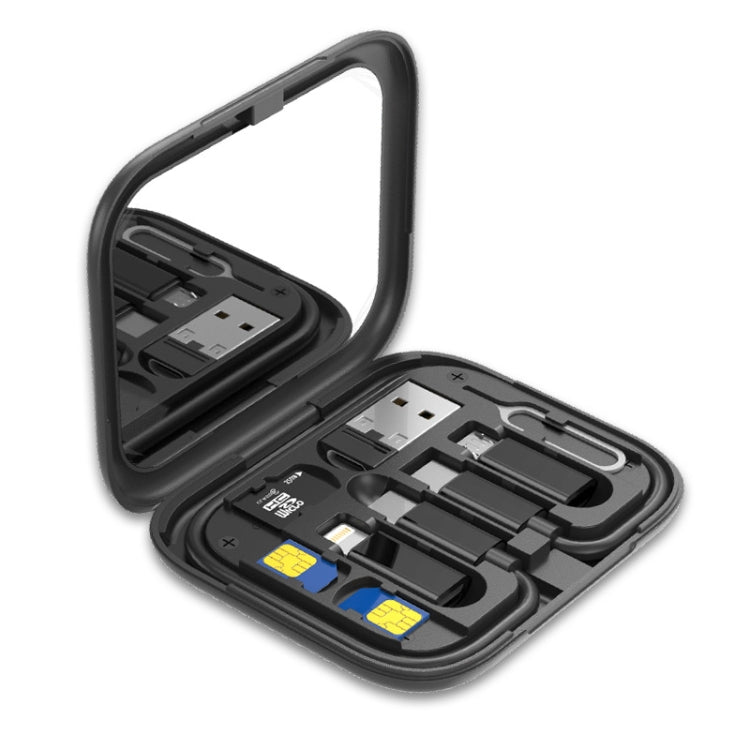 HE-C098 Kit de Câbles de Charge d'Adaptateur USB Multifonctionnel avec Miroir de Maquillage et Support de Téléphone, HE-C098 Noir, HE-C098 Blanc