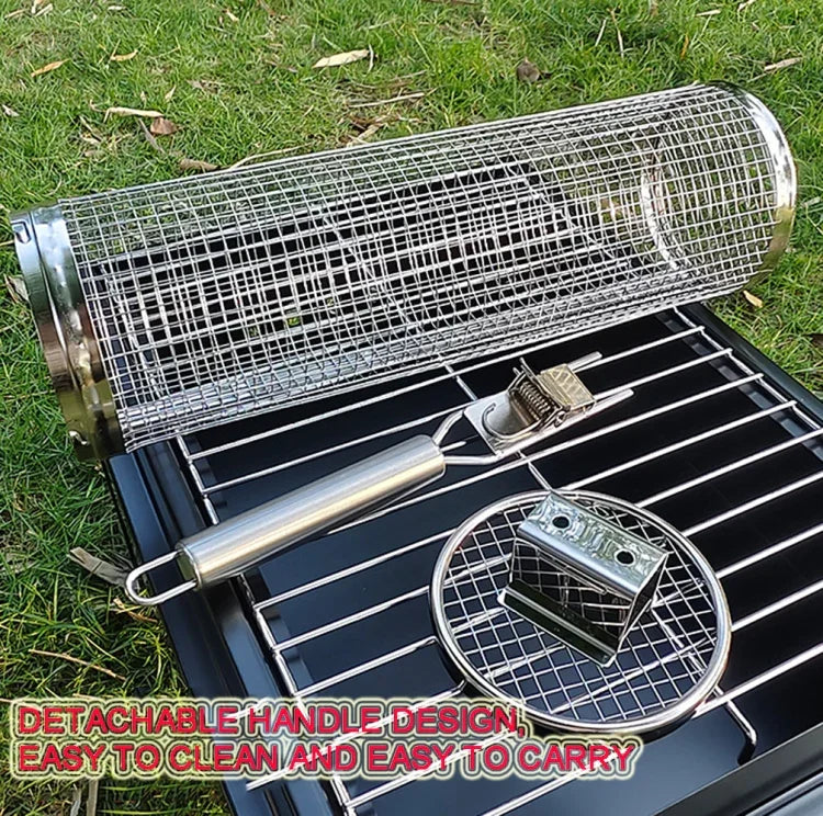 Cage de barbecue améliorée avec poignée Panier de barbecue en acier inoxydable, 30cm+Poignée 18cm