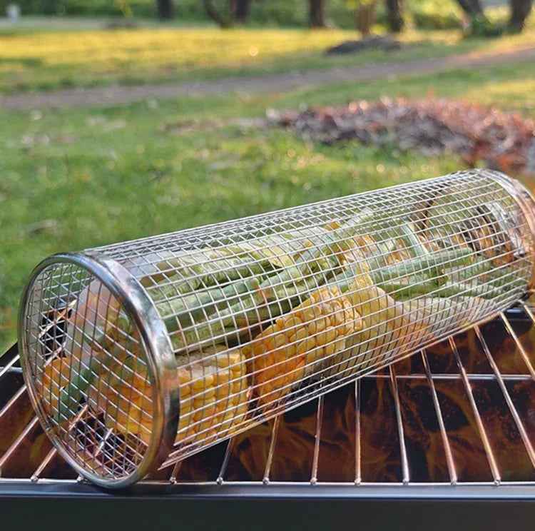 Cage de barbecue améliorée avec poignée Panier de barbecue en acier inoxydable, 30cm+Poignée 18cm