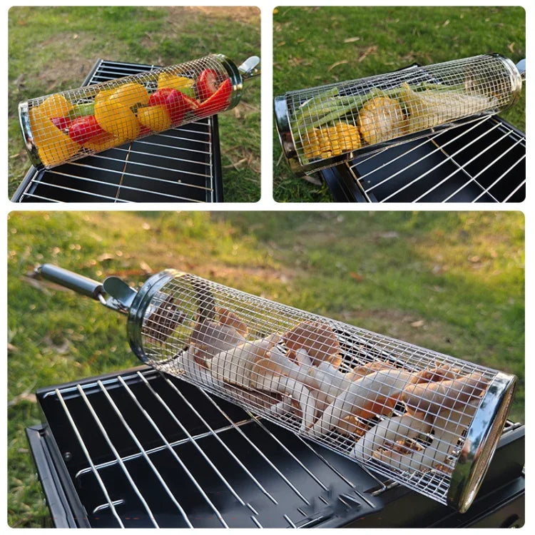 Cage de barbecue améliorée avec poignée Panier de barbecue en acier inoxydable, 30cm+Poignée 18cm