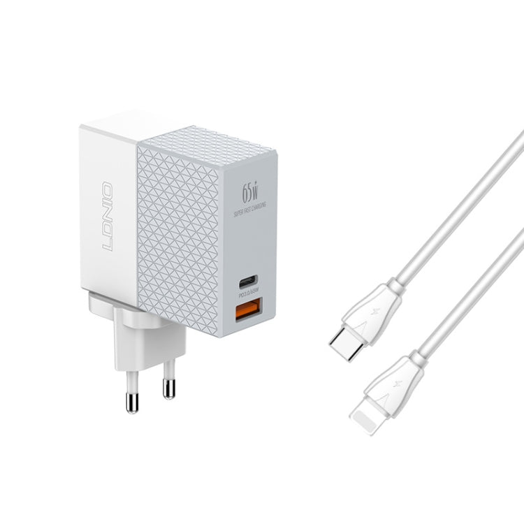 Chargeur universel pour téléphone et tablette LDNIO A2620C 65W avec port Type-C/USB-C à charge rapide, prise UE 65W, prise UK 65W, prise US 65W
