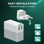 Chargeur universel pour téléphone et tablette LDNIO A2620C 65W avec port Type-C/USB-C à charge rapide, prise UE 65W, prise UK 65W, prise US 65W