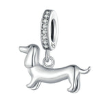 Pendentif mignon petit teckel en argent sterling S925, accessoires de bracelet perlé DIY, SCC2561
