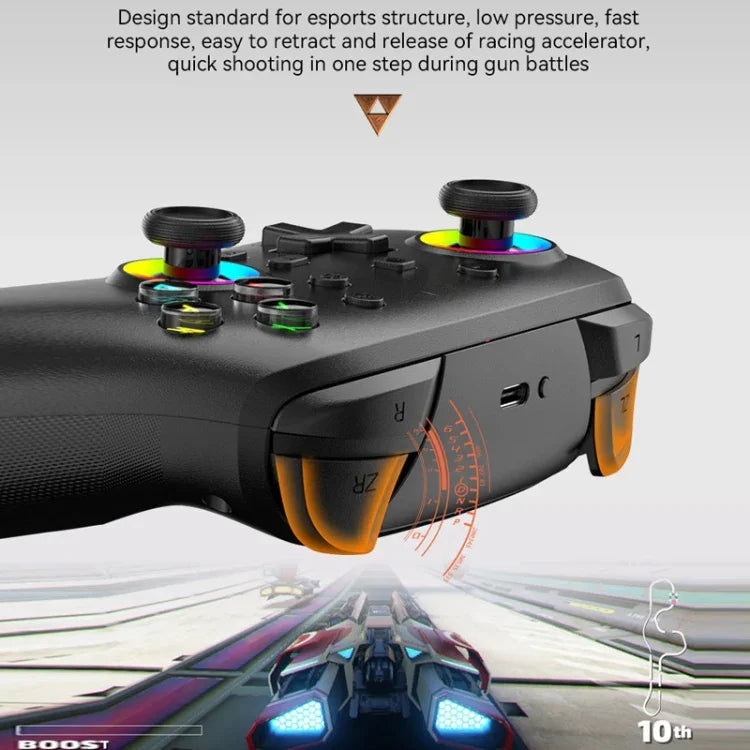 Manette de jeu sans fil Bluetooth à vibrations somatosensorielles pour Nintendo Switch/Switch Pro, Noir et or, Blanc et vert, Noir, Blanc