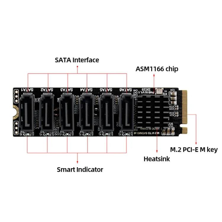 Carte d'extension de transfert M2 M-EKY PCIe 3.0 vers SATA 6G, adaptateur d'extension de disque dur 6 ports