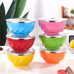 Bol à double paroi en acier inoxydable avec couvercle, bol de riz isotherme pour enfants, lot de 6 pièces de 13 cm, lot de 6 pièces de 15 cm, lot de 6 pièces de 17 cm