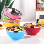 Bol à double paroi en acier inoxydable avec couvercle, bol de riz isotherme pour enfants, lot de 6 pièces de 13 cm, lot de 6 pièces de 15 cm, lot de 6 pièces de 17 cm