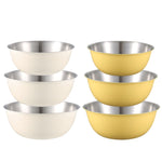 Bol en acier inoxydable 304 de qualité alimentaire pour cuisine, pâtisserie, mélange, légumes, saladier, 19 cm (jaune), 22 cm (jaune), 24 cm (jaune), 19 cm (blanc), 22 cm (blanc), 24 cm (blanc)