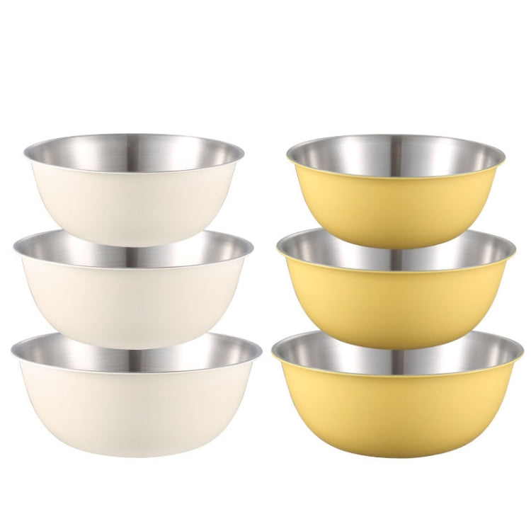 Bol en acier inoxydable 304 de qualité alimentaire pour cuisine, pâtisserie, mélange, légumes, saladier, 19 cm (jaune), 22 cm (jaune), 24 cm (jaune), 19 cm (blanc), 22 cm (blanc), 24 cm (blanc)