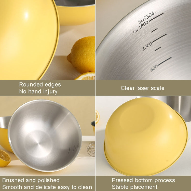 Bol en acier inoxydable 304 de qualité alimentaire pour cuisine, pâtisserie, mélange, légumes, saladier, 19 cm (jaune), 22 cm (jaune), 24 cm (jaune), 19 cm (blanc), 22 cm (blanc), 24 cm (blanc)