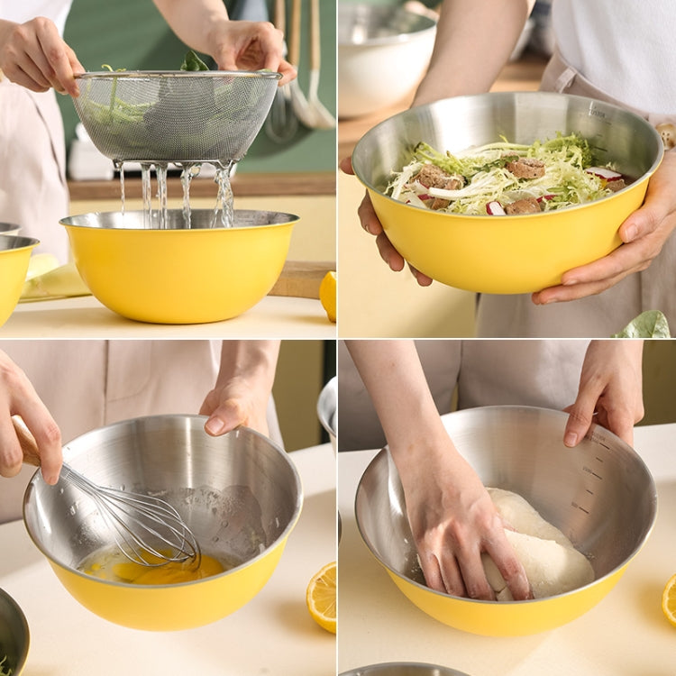 Bol en acier inoxydable 304 de qualité alimentaire pour cuisine, pâtisserie, mélange, légumes, saladier, 19 cm (jaune), 22 cm (jaune), 24 cm (jaune), 19 cm (blanc), 22 cm (blanc), 24 cm (blanc)