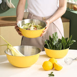 Bol en acier inoxydable 304 de qualité alimentaire pour cuisine, pâtisserie, mélange, légumes, saladier, 19 cm (jaune), 22 cm (jaune), 24 cm (jaune), 19 cm (blanc), 22 cm (blanc), 24 cm (blanc)