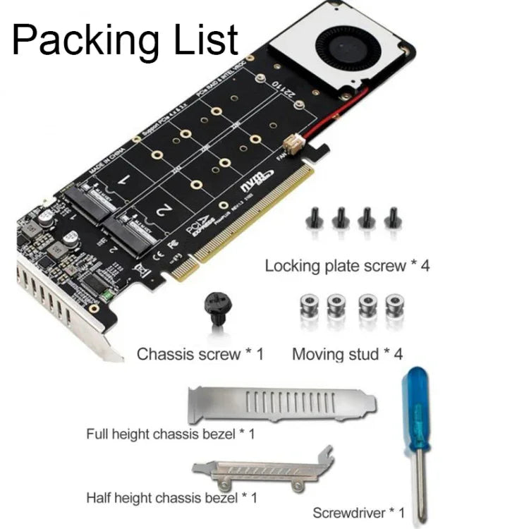 Adaptateur d'extension RAID SSD NVMe x4 PCI-E X16 vers M.2 à clé M, compatible 2242/2260/2280/22110, PH44Plus