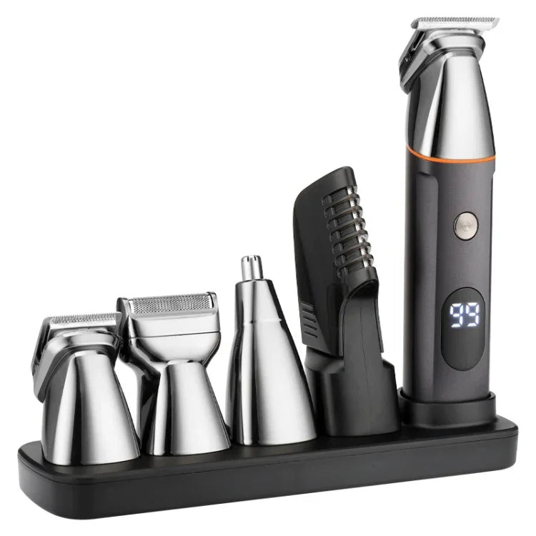Tondeuse 5 en 1 avec écran numérique, lavable, tondeuse nez, ciseaux électriques, kit LK-881 5 en 1 (argent)