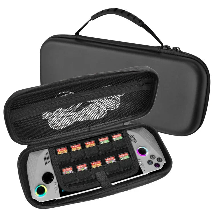 Sacoche de protection en cuir EVA grainé pour console de jeu ASUS ROG Ally, disponible en noir et blanc.